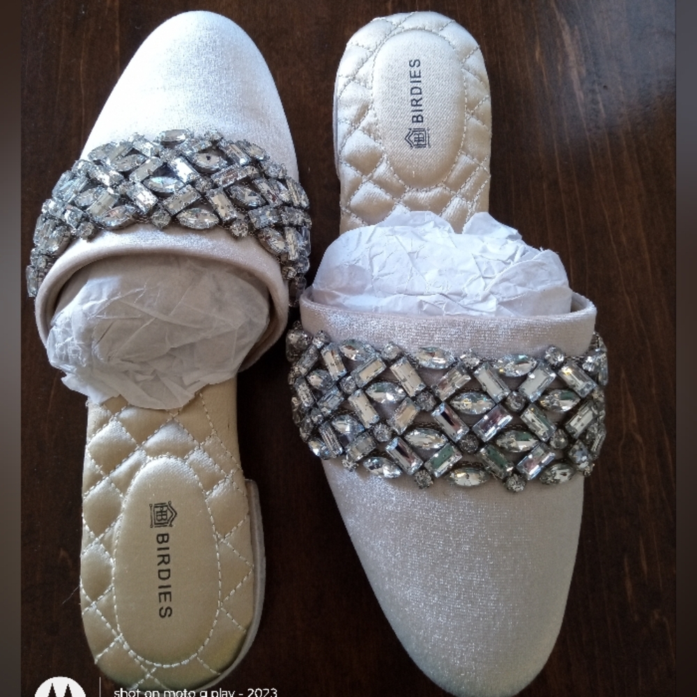 NEW Birdies slide on plush velour loafers with embellishments. Never worn.